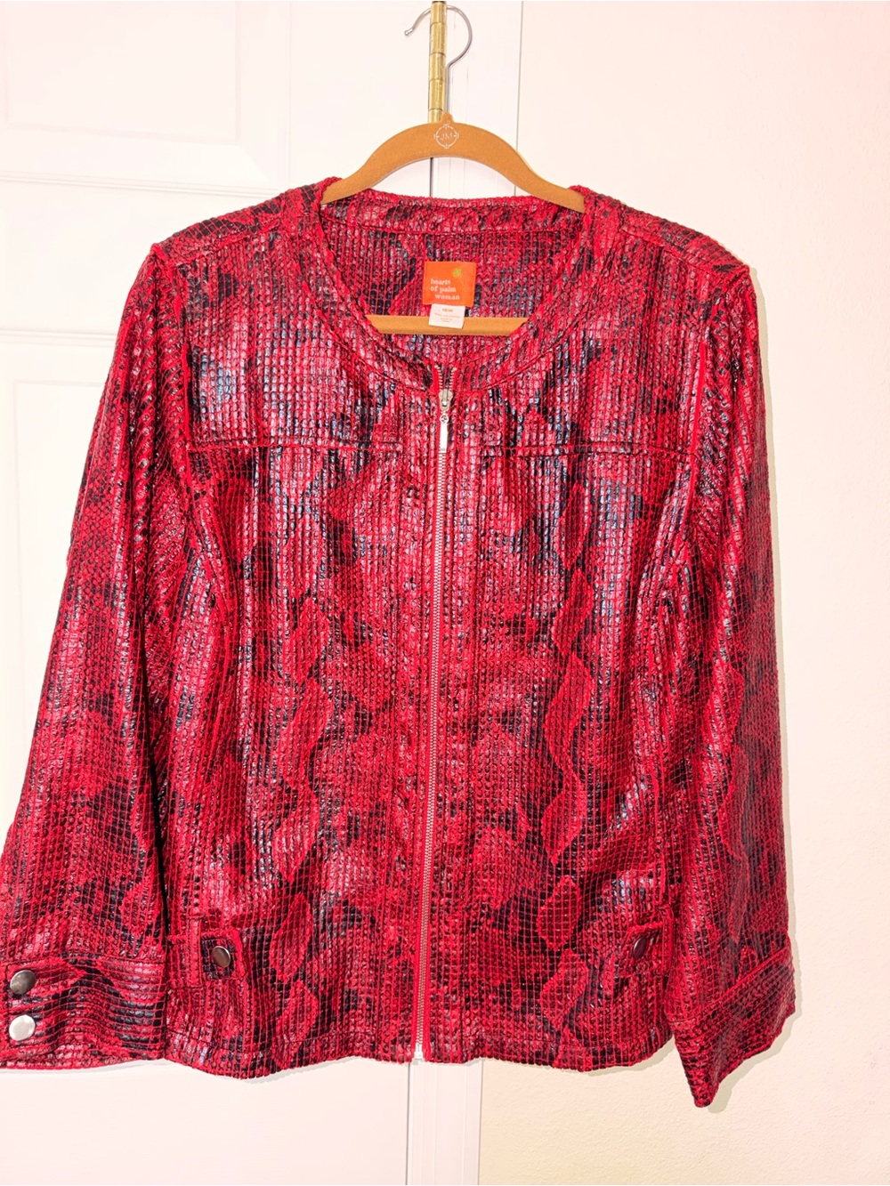 Red Snake-Print Zip Front Women's Jacket - Hearts of Palm Woman